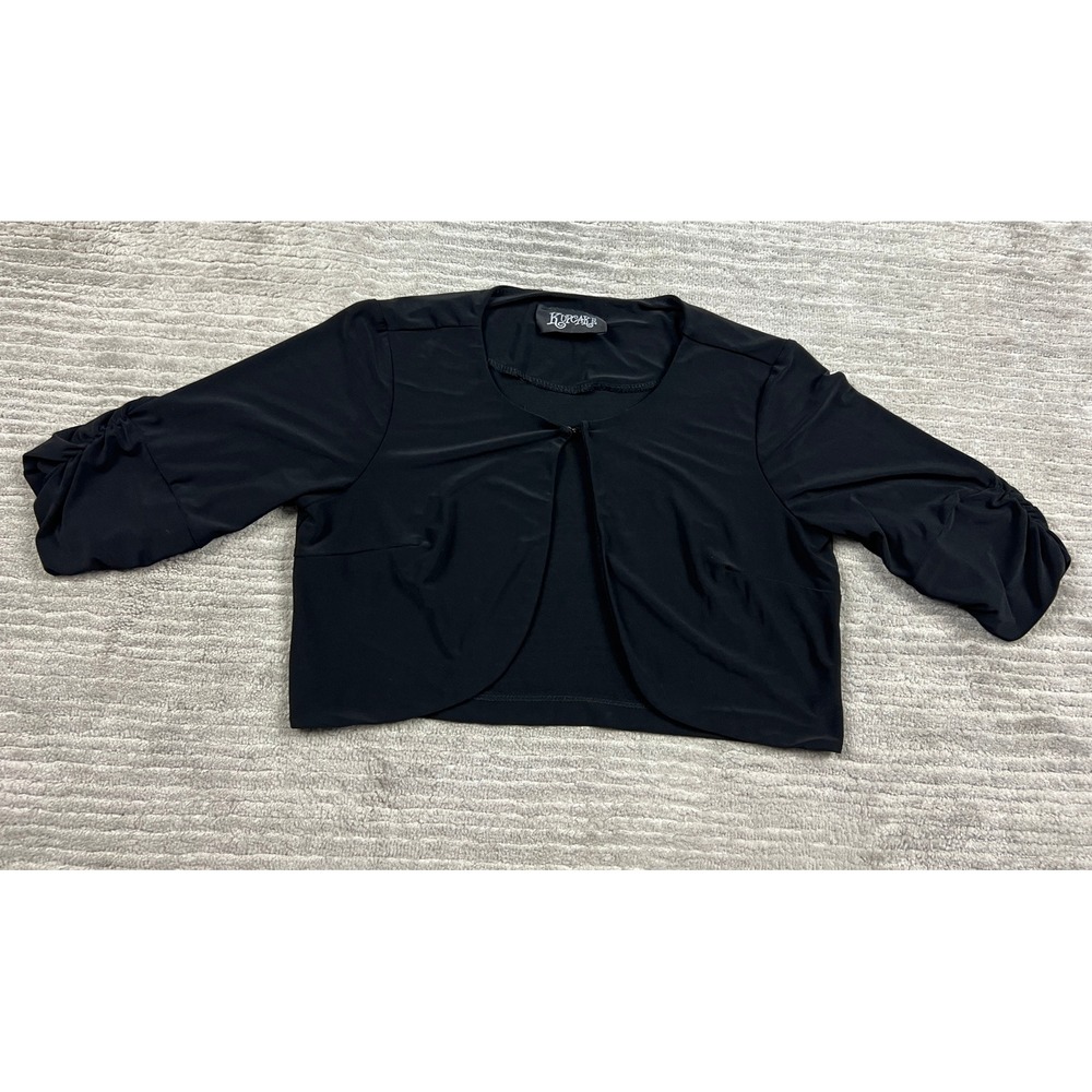Kupcake Shrug Womens PS Black Bolero Ruched 3/4 Sleeve Open Front 8011-Petite